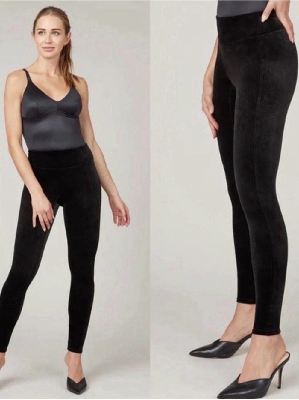 SPANXShape Leggings 4 pcs: 1 Black Faux Leather, 3 Velvet: Black, Gray, Bugundy - Picture 3 of 16